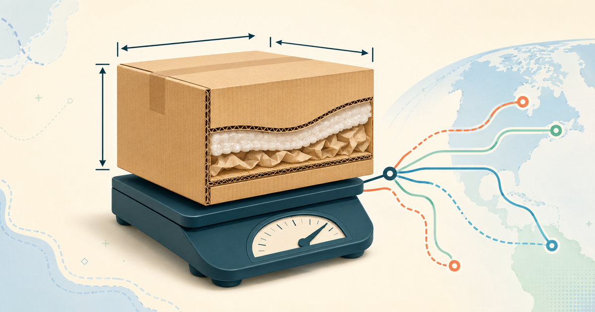 Redaktionelle Illustration zu Paketgewicht, Abmessungen und Versandrouten